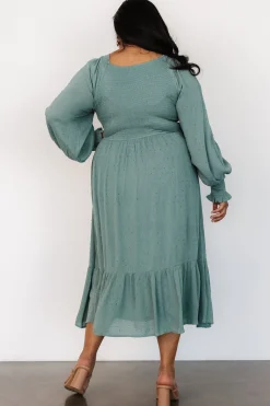 Fashion Baltic Born Lainey Smocked Dotted Midi Dress | Dark Sage DarkSage