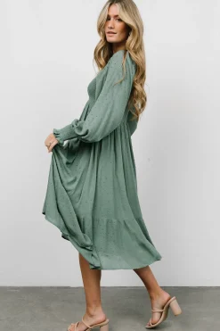 Fashion Baltic Born Lainey Smocked Dotted Midi Dress | Dark Sage DarkSage