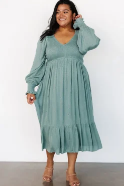 Fashion Baltic Born Lainey Smocked Dotted Midi Dress | Dark Sage DarkSage