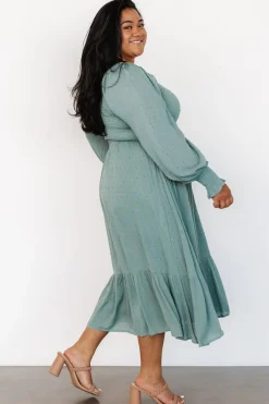 Fashion Baltic Born Lainey Smocked Dotted Midi Dress | Dark Sage DarkSage