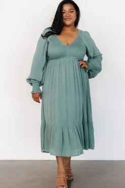 Fashion Baltic Born Lainey Smocked Dotted Midi Dress | Dark Sage DarkSage