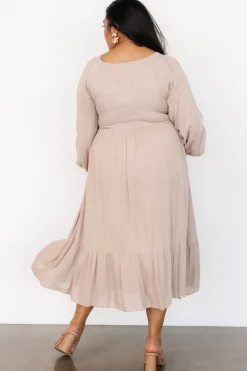 Discount Baltic Born Lainey Smocked Dotted Midi Dress | Beige