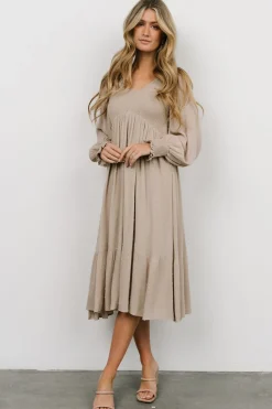 Discount Baltic Born Lainey Smocked Dotted Midi Dress | Beige