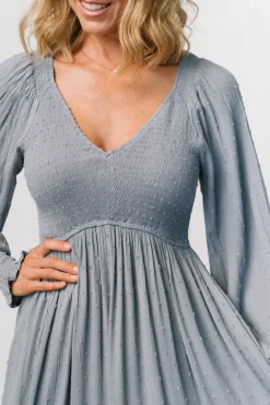 Clearance Baltic Born Lainey Smocked Dotted Midi Dress | Dusty Blue DustyBlue
