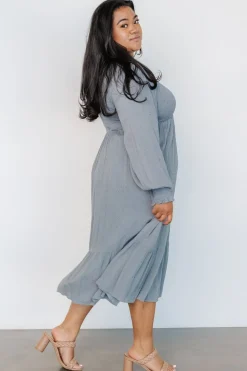 Clearance Baltic Born Lainey Smocked Dotted Midi Dress | Dusty Blue DustyBlue