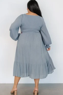 Clearance Baltic Born Lainey Smocked Dotted Midi Dress | Dusty Blue DustyBlue