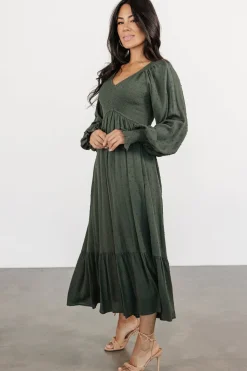 Sale Baltic Born Lainey Smocked Dotted Midi Dress | Deep Olive DeepOlive