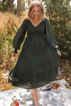 Sale Baltic Born Lainey Smocked Dotted Midi Dress | Deep Olive DeepOlive
