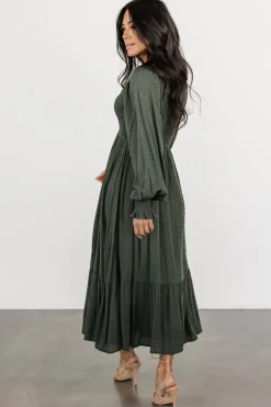 Sale Baltic Born Lainey Smocked Dotted Midi Dress | Deep Olive DeepOlive