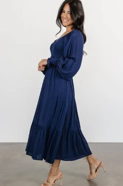 Sale Baltic Born Lainey Smocked Dotted Midi Dress | Midnight Blue MidnightBlue