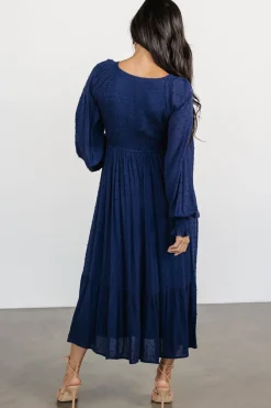Sale Baltic Born Lainey Smocked Dotted Midi Dress | Midnight Blue MidnightBlue