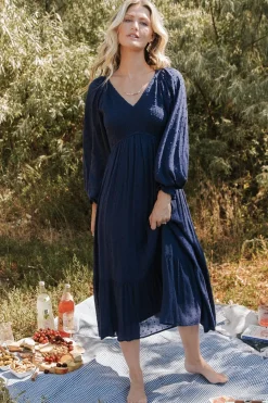 Sale Baltic Born Lainey Smocked Dotted Midi Dress | Midnight Blue MidnightBlue