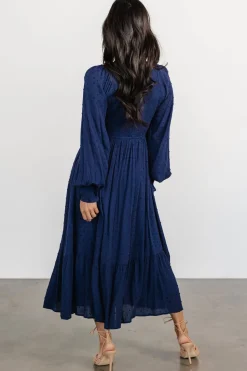 Sale Baltic Born Lainey Smocked Dotted Midi Dress | Midnight Blue MidnightBlue