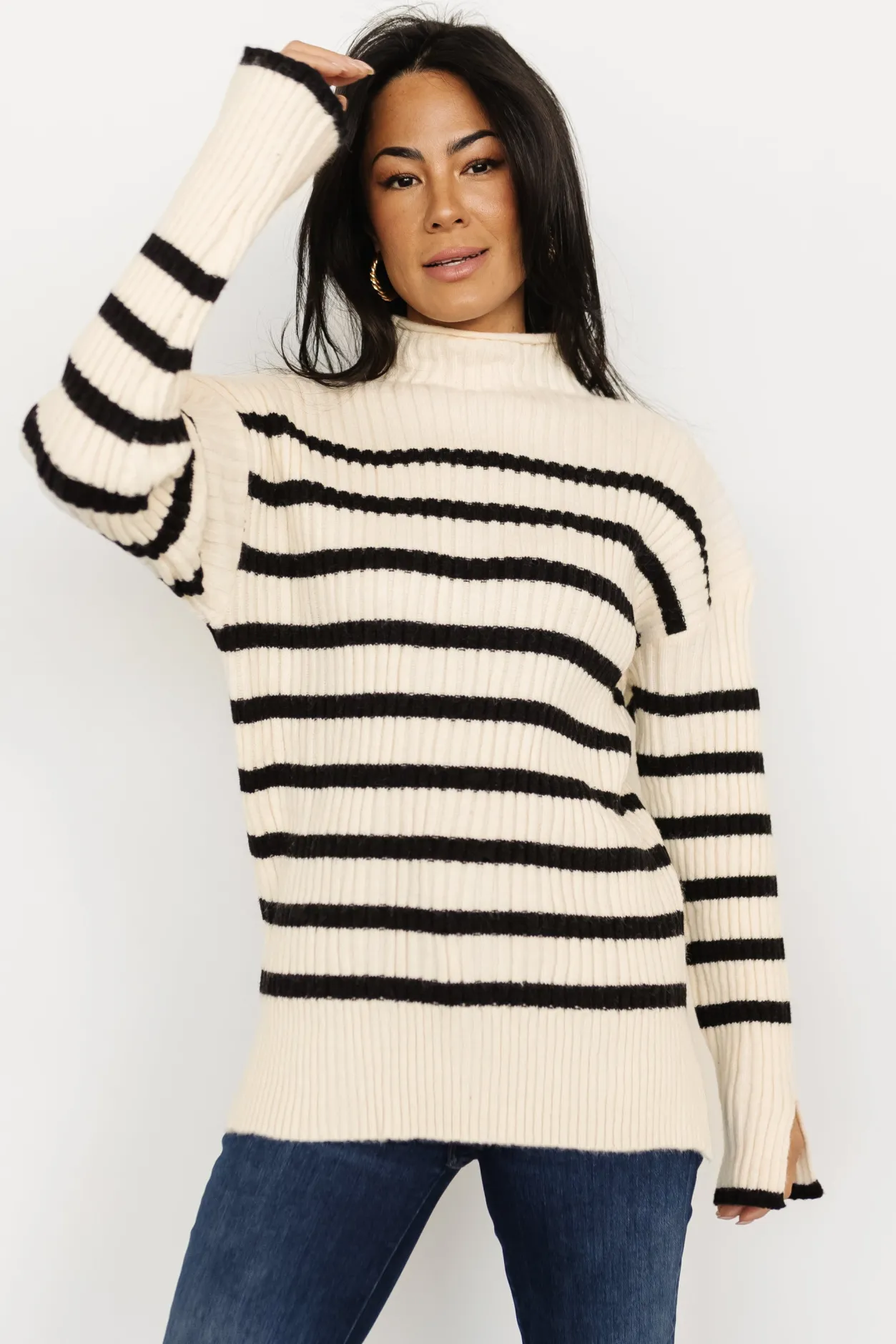 New Baltic Born Landell Striped Sweater | Ivory + Black Ivory+Black