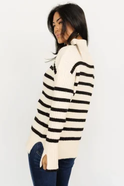 New Baltic Born Landell Striped Sweater | Ivory + Black Ivory+Black