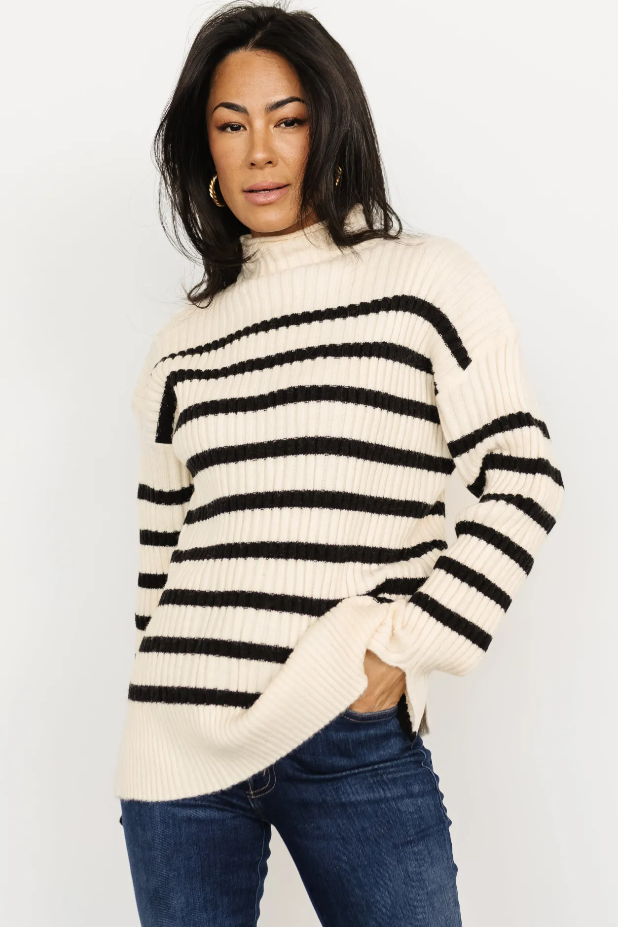 New Baltic Born Landell Striped Sweater | Ivory + Black Ivory+Black