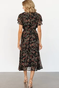 Fashion Baltic Born Laurel Midi Dress | Black + Red Floral Black+RedFloral