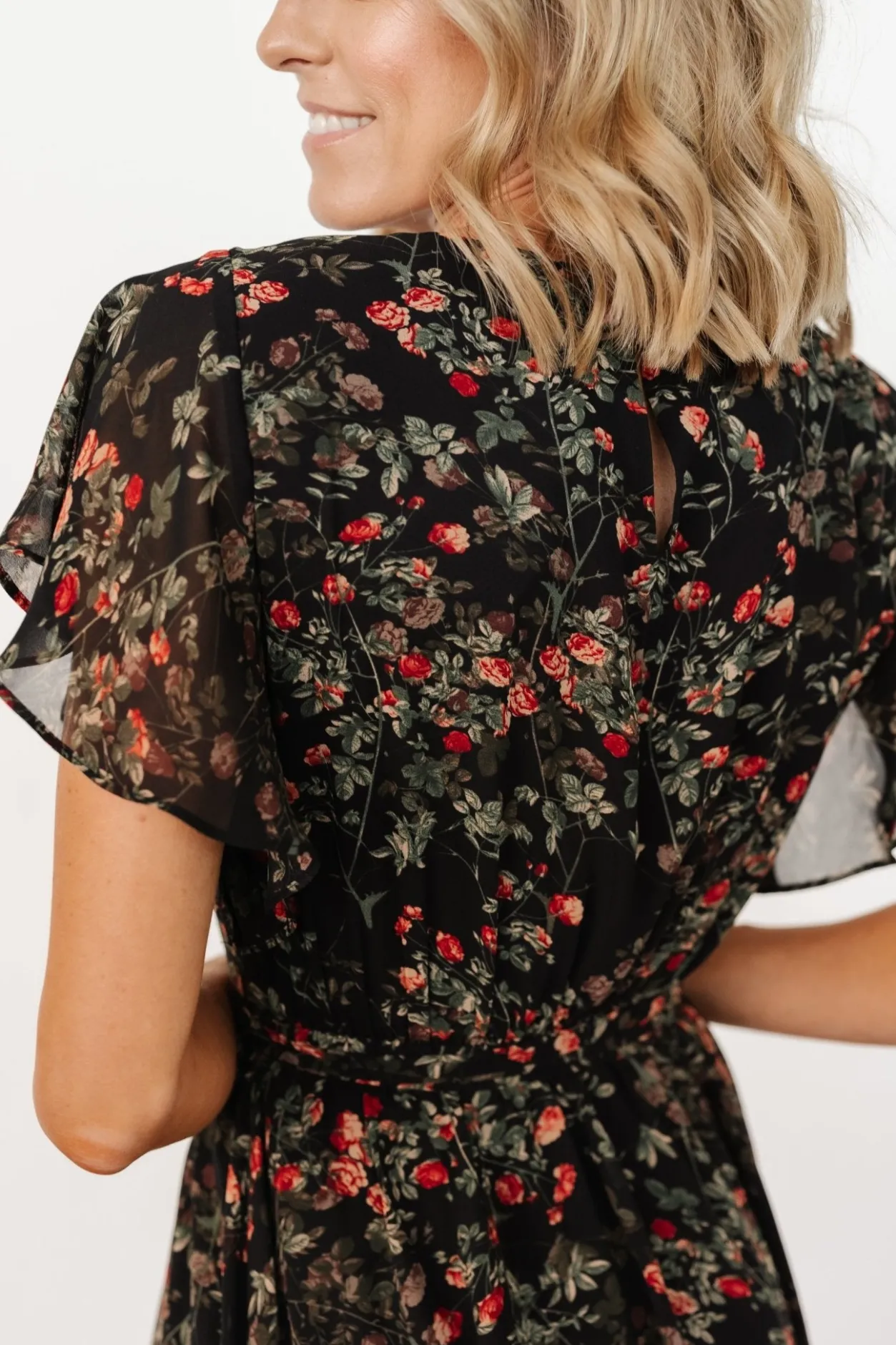 Fashion Baltic Born Laurel Midi Dress | Black + Red Floral Black+RedFloral