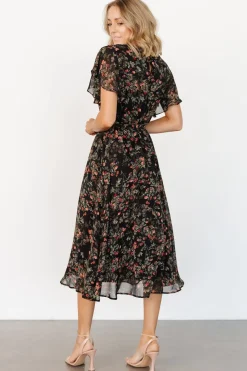 Fashion Baltic Born Laurel Midi Dress | Black + Red Floral Black+RedFloral