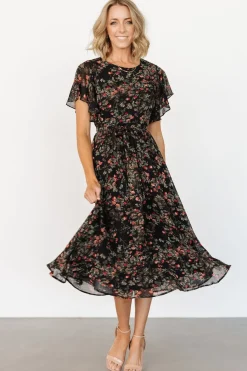Fashion Baltic Born Laurel Midi Dress | Black + Red Floral Black+RedFloral
