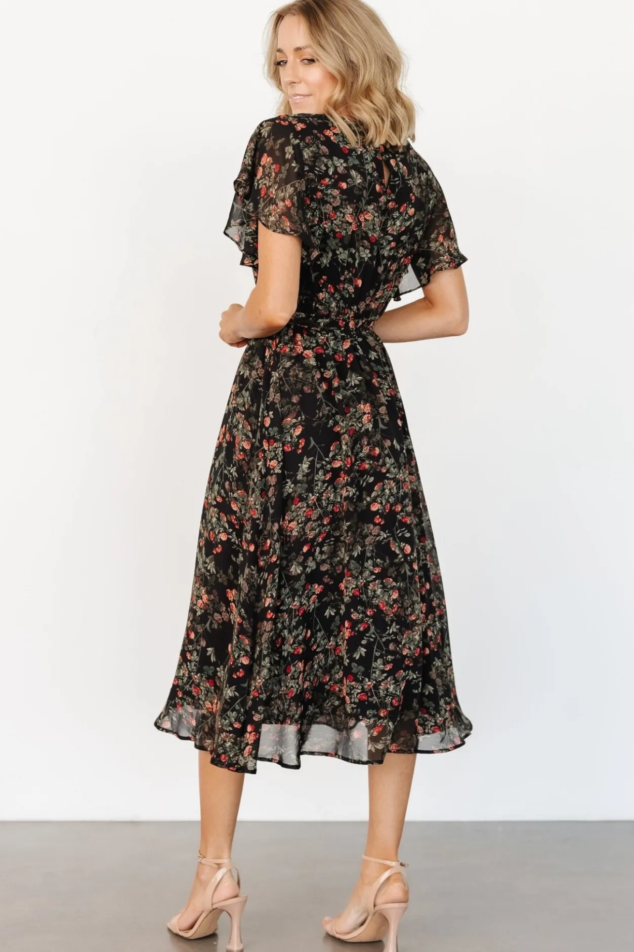 Fashion Baltic Born Laurel Midi Dress | Black + Red Floral Black+RedFloral