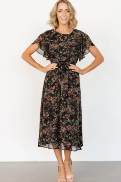 Fashion Baltic Born Laurel Midi Dress | Black + Red Floral Black+RedFloral