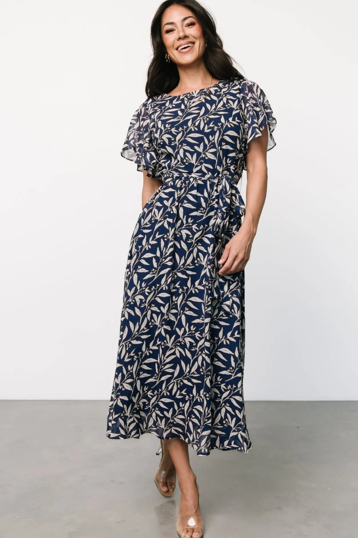 Fashion Baltic Born Laurel Midi Dress | Blue + Gray Floral Blue+GrayFloral