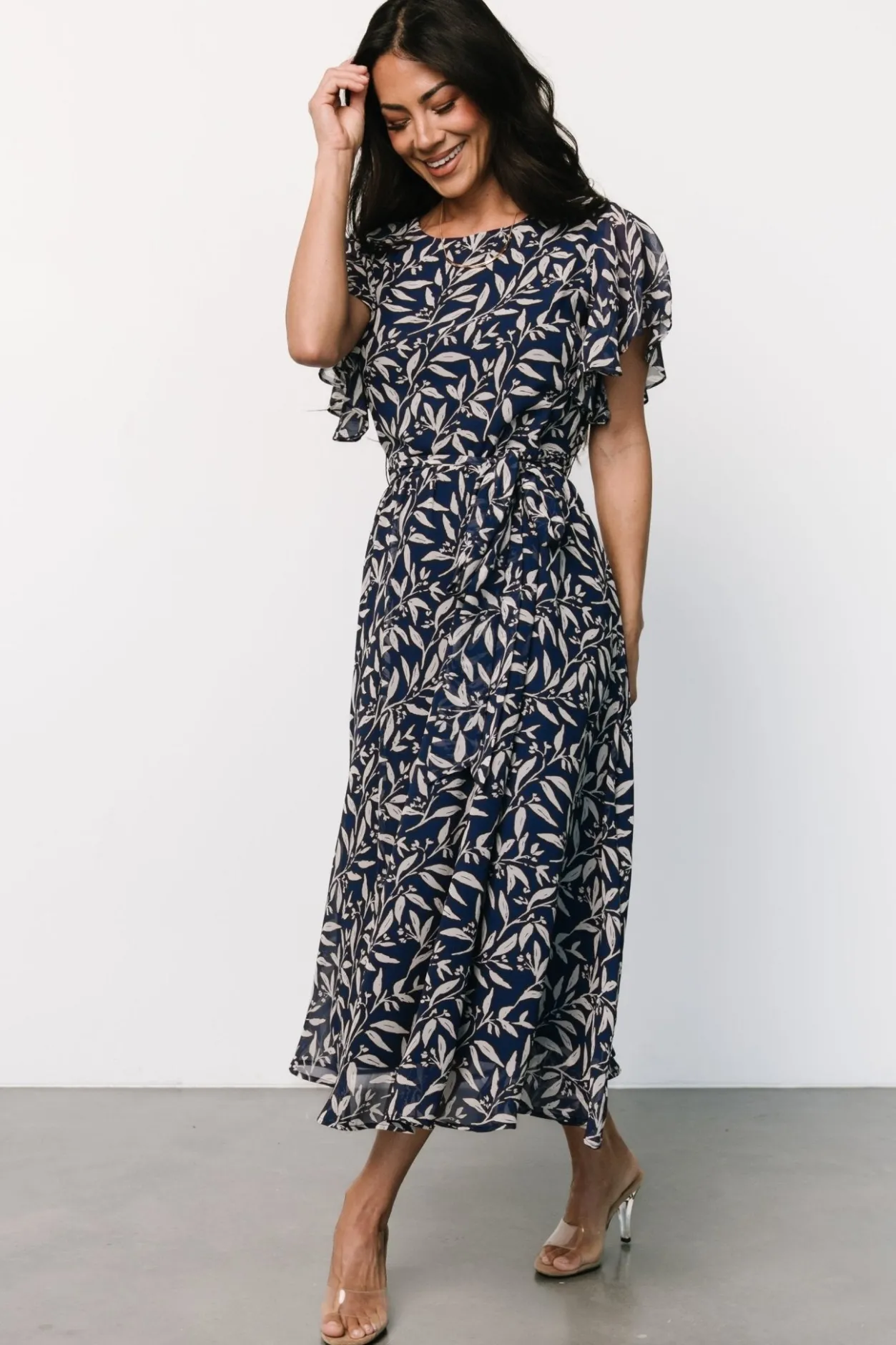 Fashion Baltic Born Laurel Midi Dress | Blue + Gray Floral Blue+GrayFloral