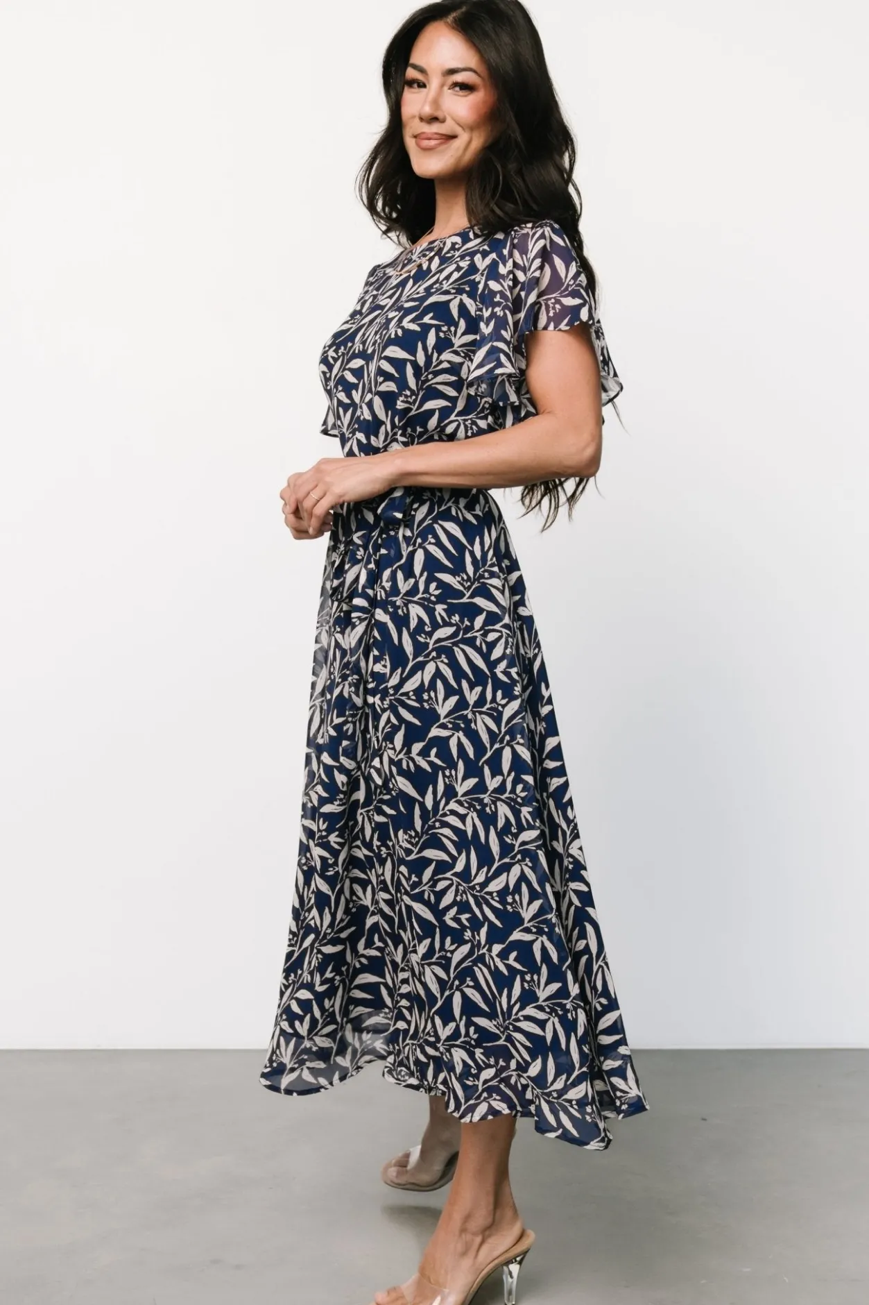 Fashion Baltic Born Laurel Midi Dress | Blue + Gray Floral Blue+GrayFloral