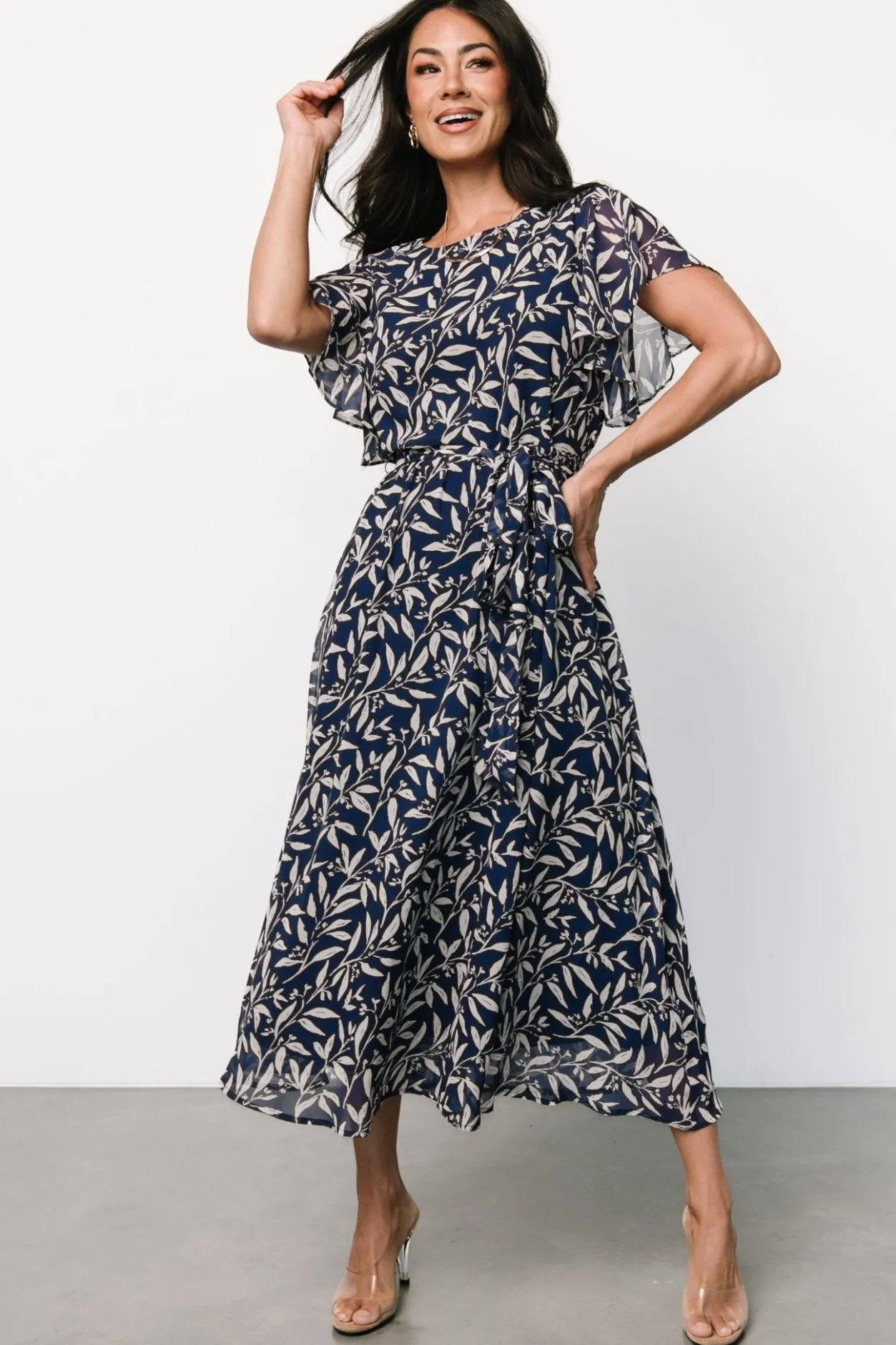 Fashion Baltic Born Laurel Midi Dress | Blue + Gray Floral Blue+GrayFloral