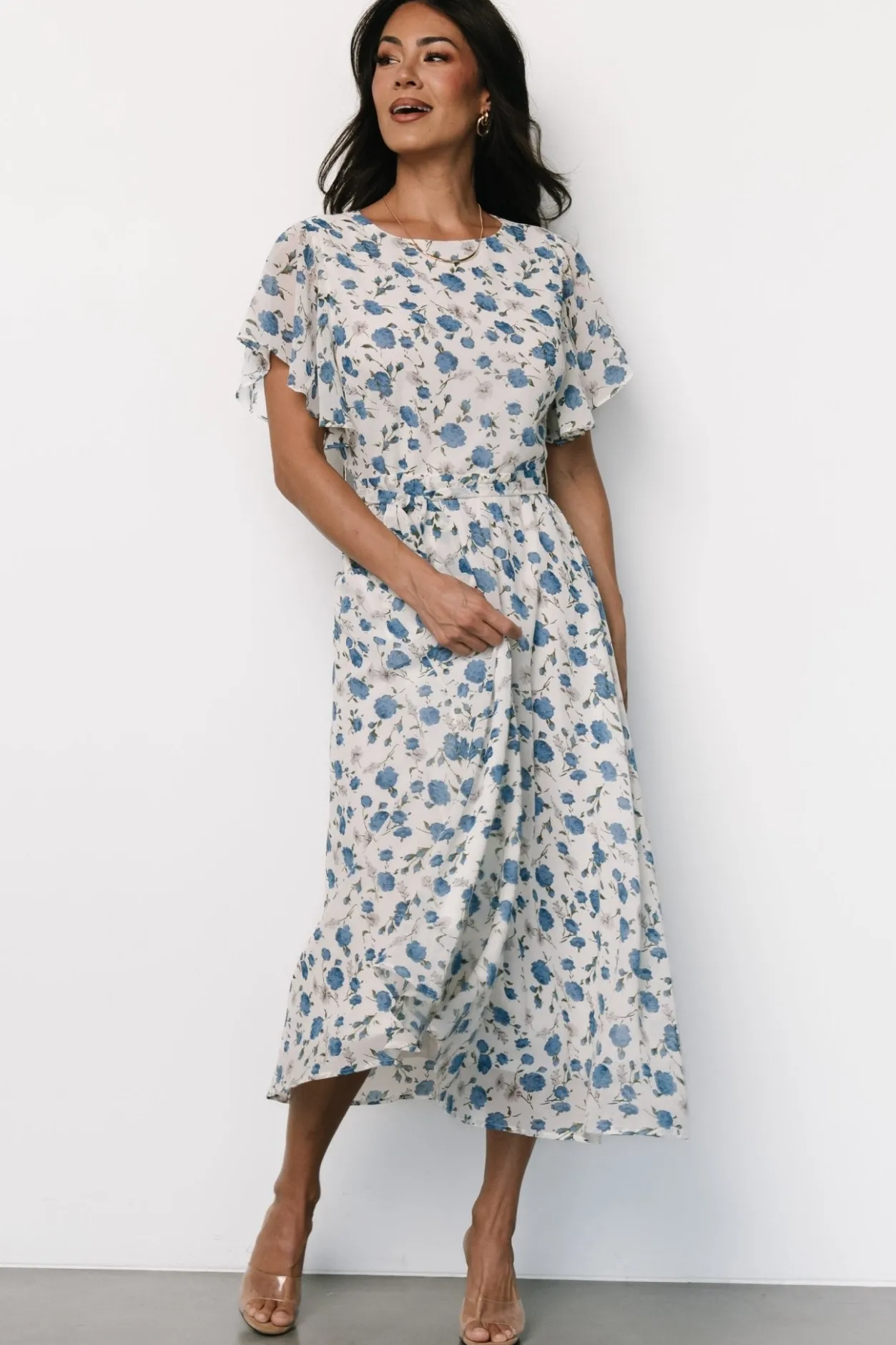 Fashion Baltic Born Laurel Midi Dress | Off-White + Blue Floral Off-White+BlueFloral