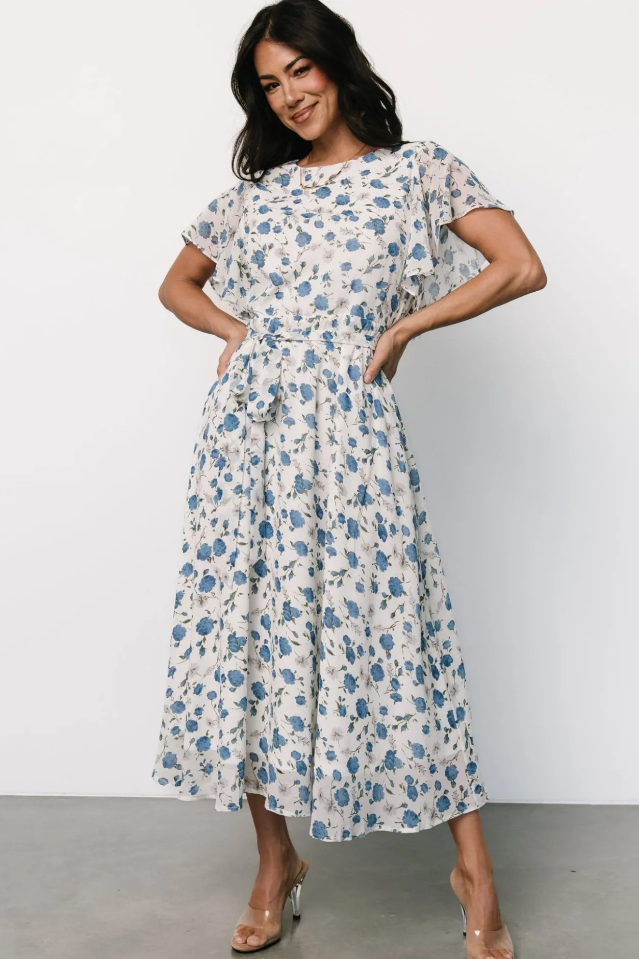 Fashion Baltic Born Laurel Midi Dress | Off-White + Blue Floral Off-White+BlueFloral