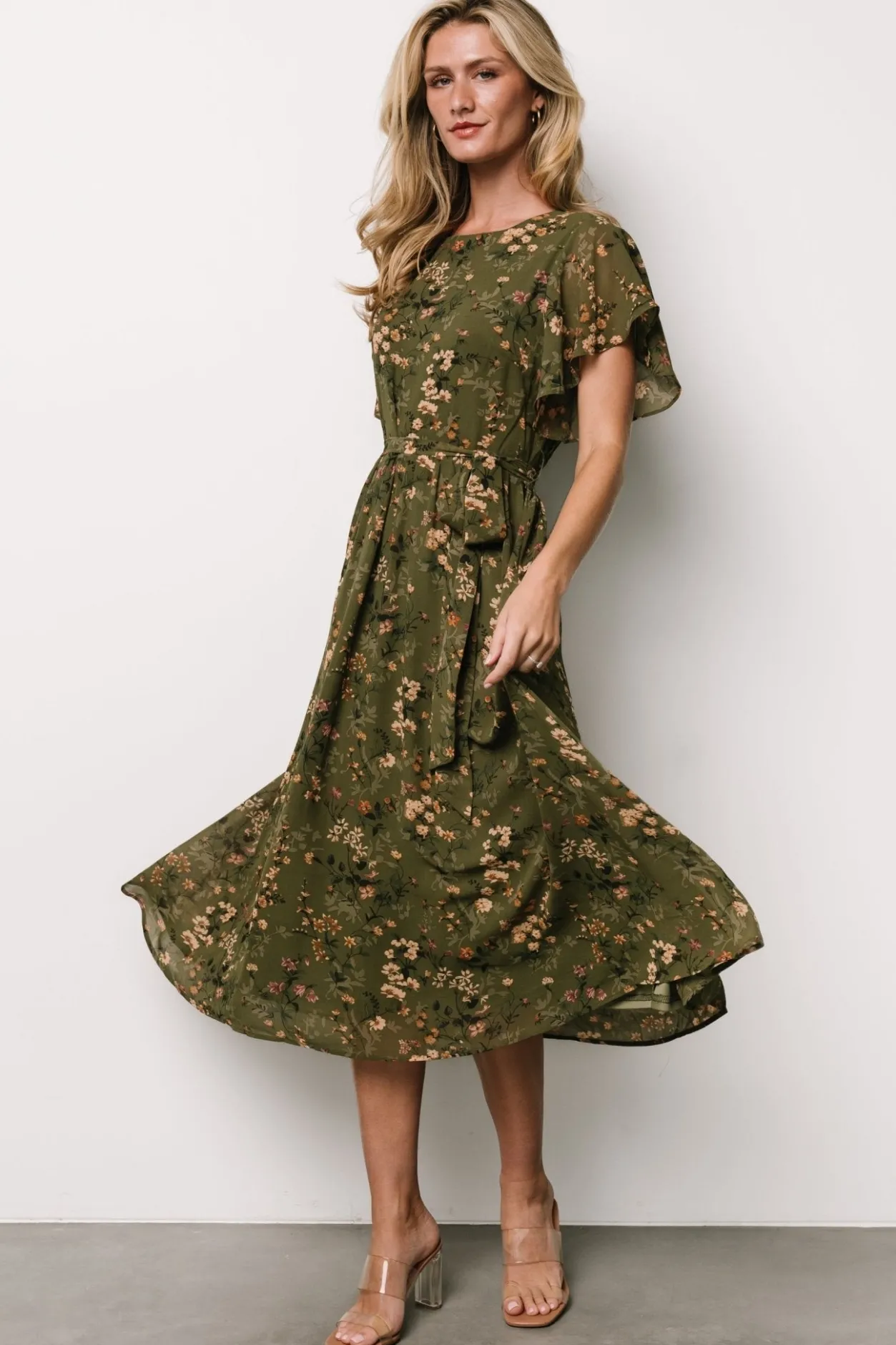 Discount Baltic Born Laurel Midi Dress | Olive Floral OliveFloral