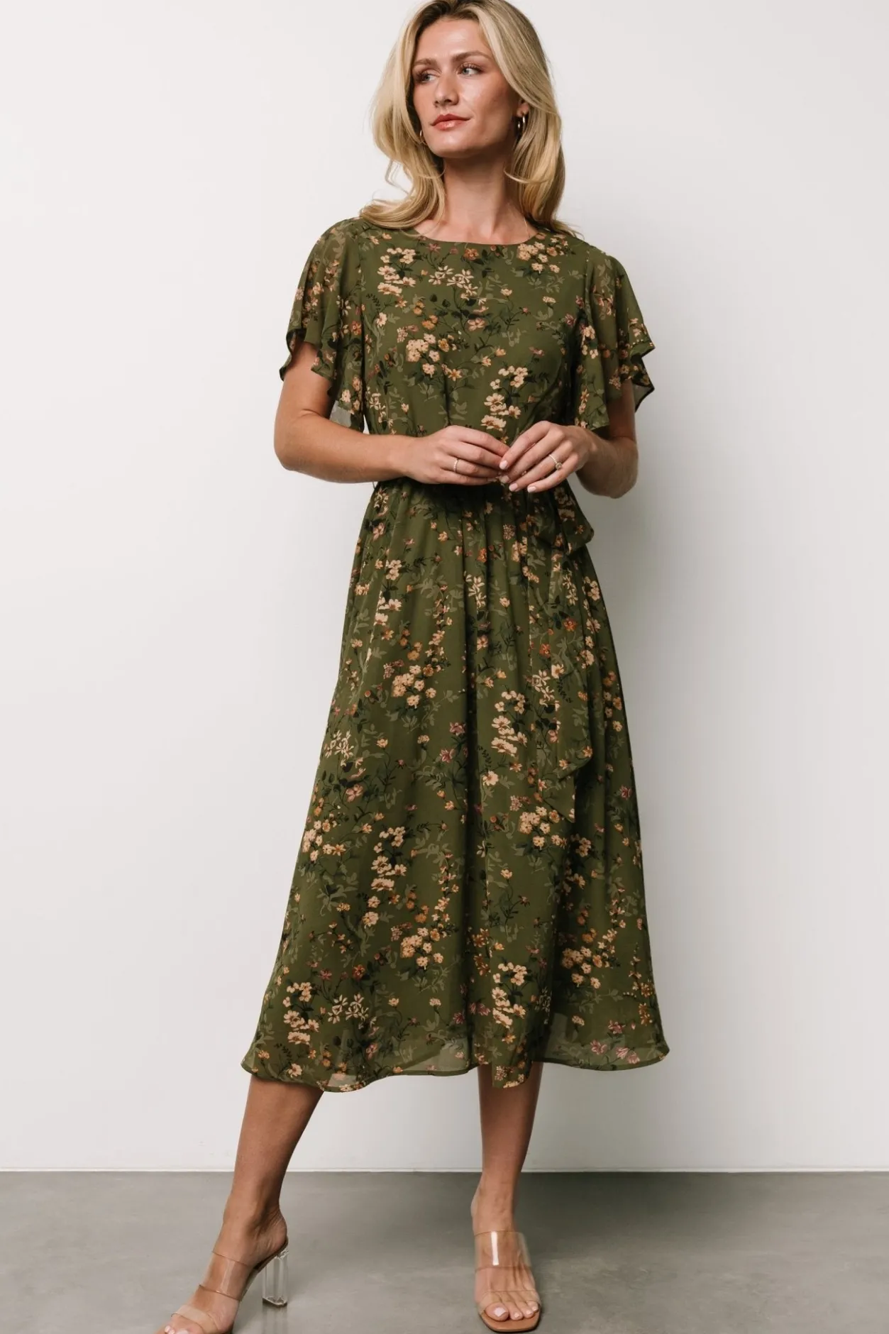 Discount Baltic Born Laurel Midi Dress | Olive Floral OliveFloral