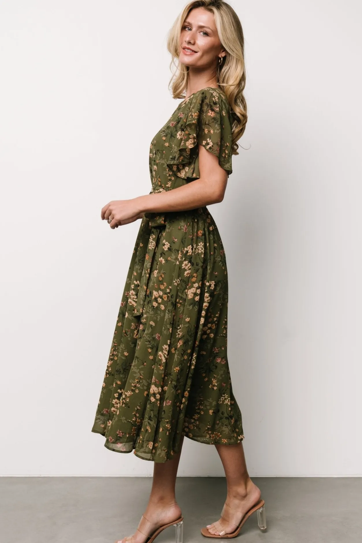 Discount Baltic Born Laurel Midi Dress | Olive Floral OliveFloral
