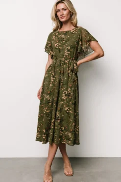 Discount Baltic Born Laurel Midi Dress | Olive Floral OliveFloral
