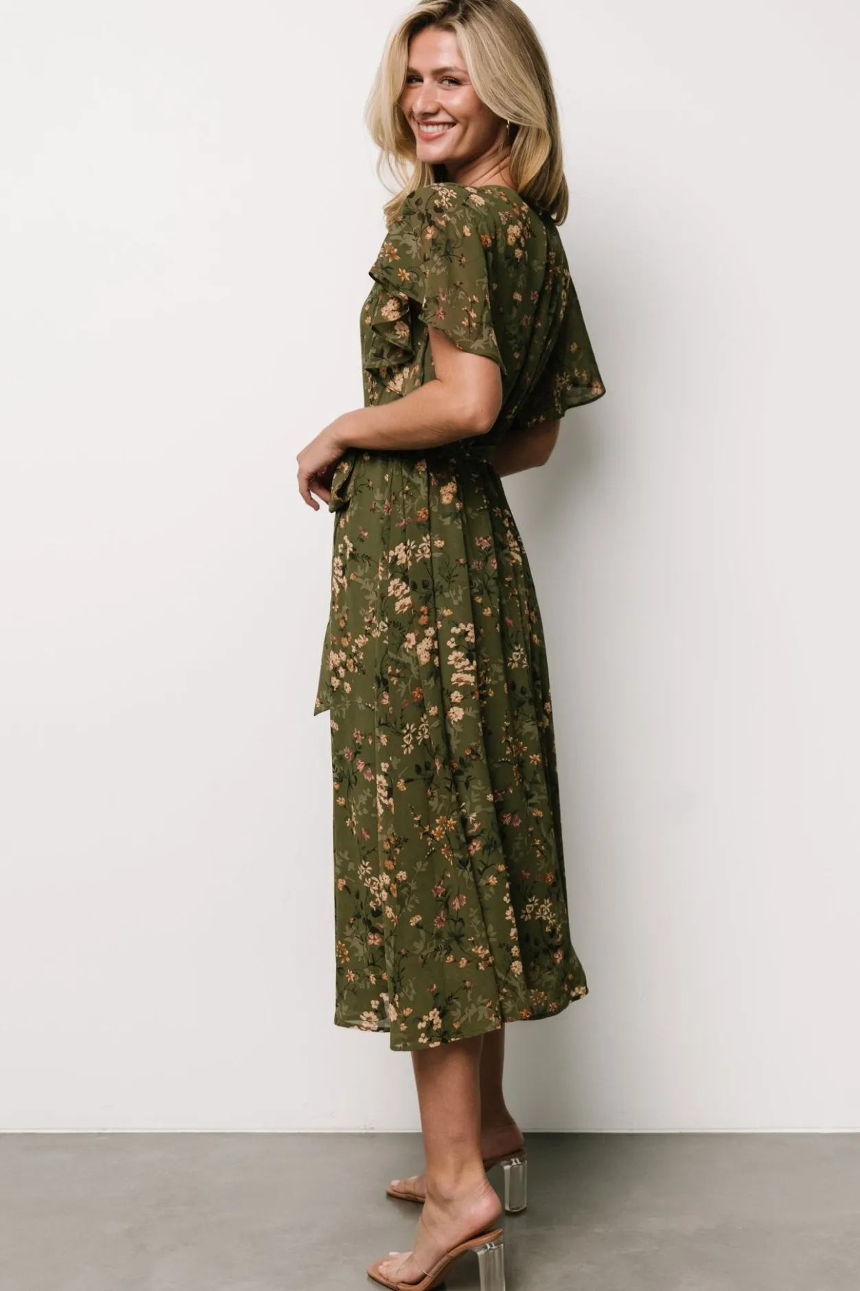 Discount Baltic Born Laurel Midi Dress | Olive Floral OliveFloral