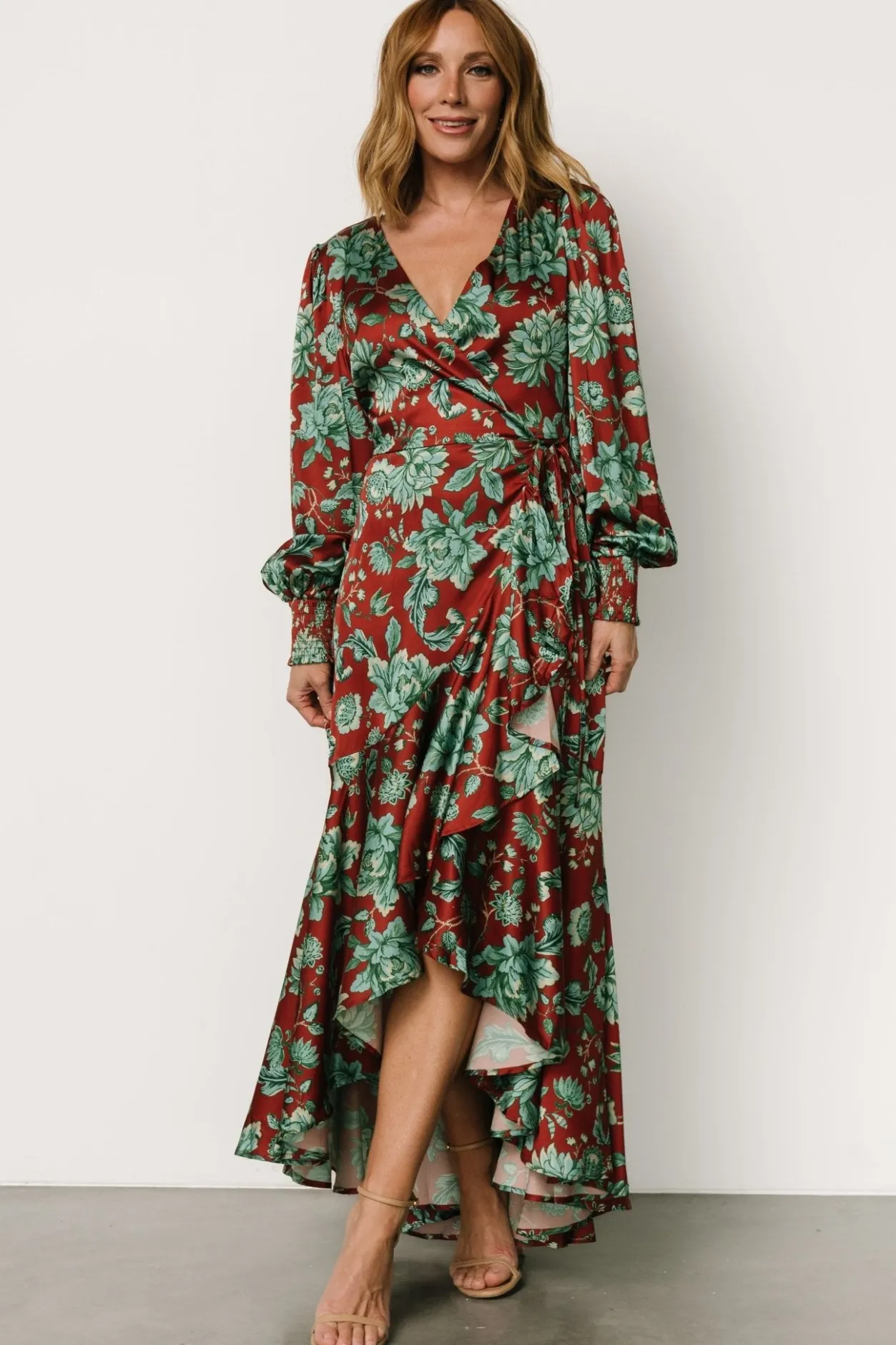 Outlet Baltic Born Lavinia Ruffle Maxi Dress | Rust + Green Floral Rust+GreenFloral