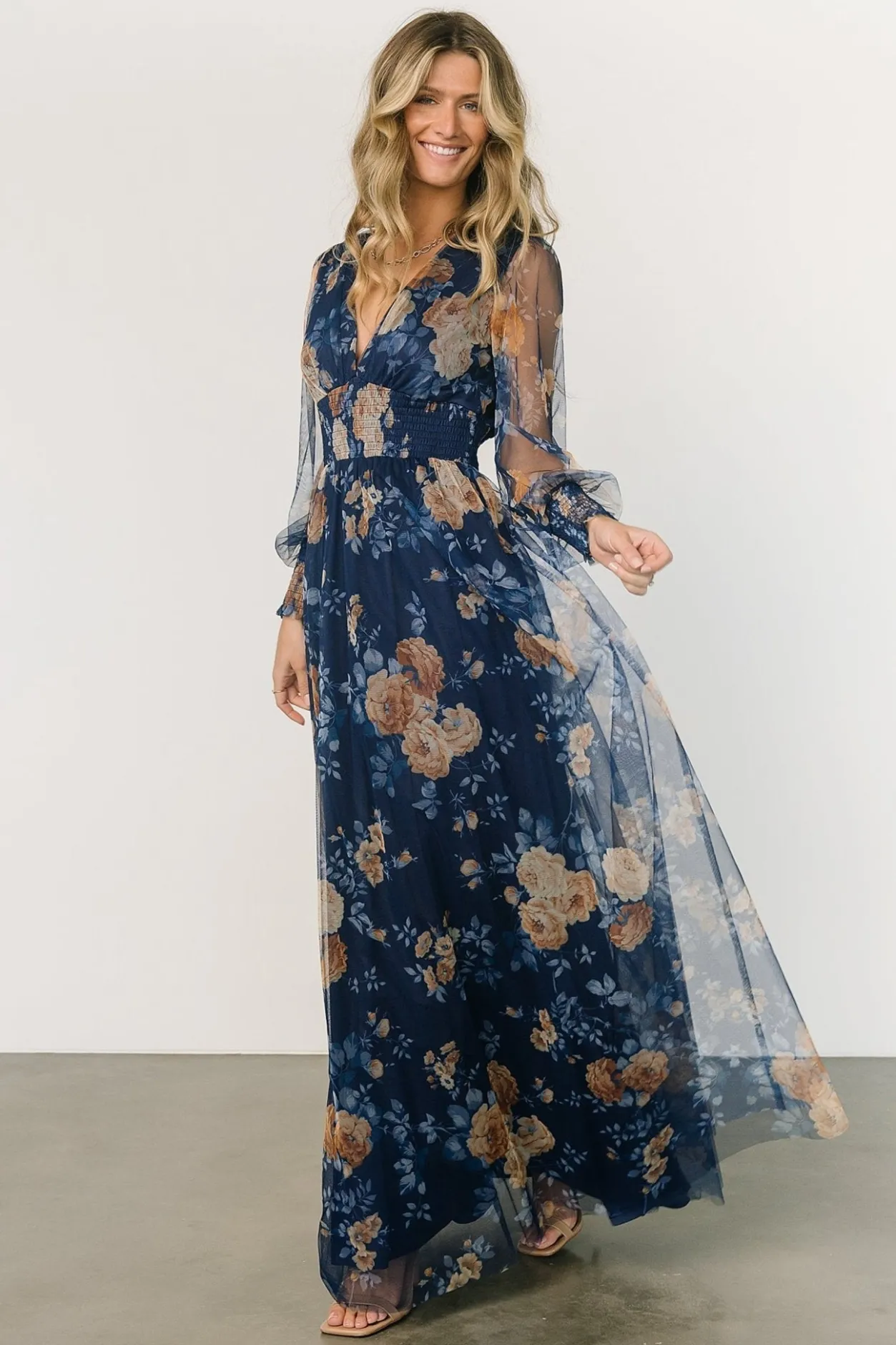 Sale Baltic Born Layla Tulle Maxi Dress | Blue + Golden Floral Blue+GoldenFloral