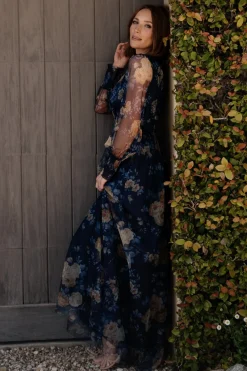 Sale Baltic Born Layla Tulle Maxi Dress | Blue + Golden Floral Blue+GoldenFloral