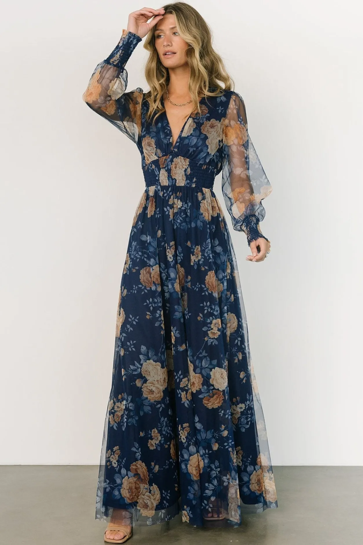 Sale Baltic Born Layla Tulle Maxi Dress | Blue + Golden Floral Blue+GoldenFloral
