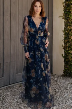 Sale Baltic Born Layla Tulle Maxi Dress | Blue + Golden Floral Blue+GoldenFloral