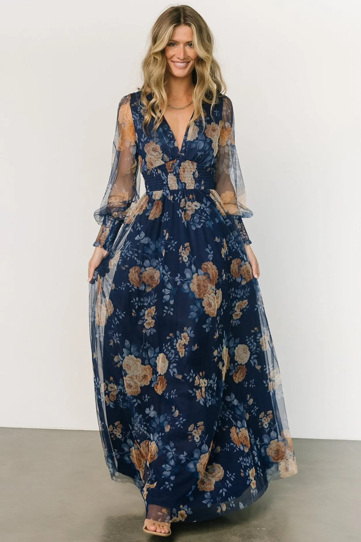 Sale Baltic Born Layla Tulle Maxi Dress | Blue + Golden Floral Blue+GoldenFloral