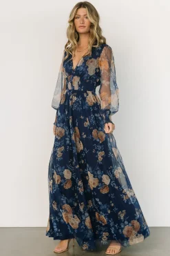 Sale Baltic Born Layla Tulle Maxi Dress | Blue + Golden Floral Blue+GoldenFloral