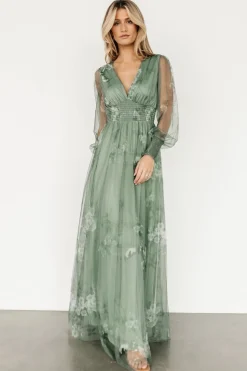 Discount Baltic Born Layla Tulle Maxi Dress | Dusty Green Floral DustyGreenFloral