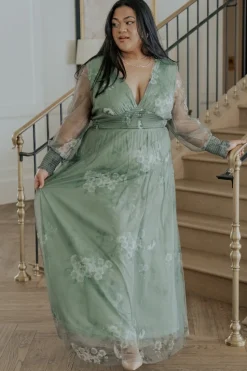 Discount Baltic Born Layla Tulle Maxi Dress | Dusty Green Floral DustyGreenFloral