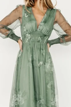Discount Baltic Born Layla Tulle Maxi Dress | Dusty Green Floral DustyGreenFloral