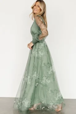 Discount Baltic Born Layla Tulle Maxi Dress | Dusty Green Floral DustyGreenFloral