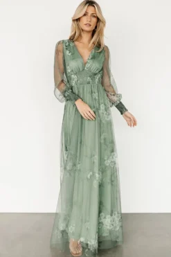 Discount Baltic Born Layla Tulle Maxi Dress | Dusty Green Floral DustyGreenFloral