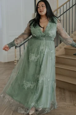 Discount Baltic Born Layla Tulle Maxi Dress | Dusty Green Floral DustyGreenFloral